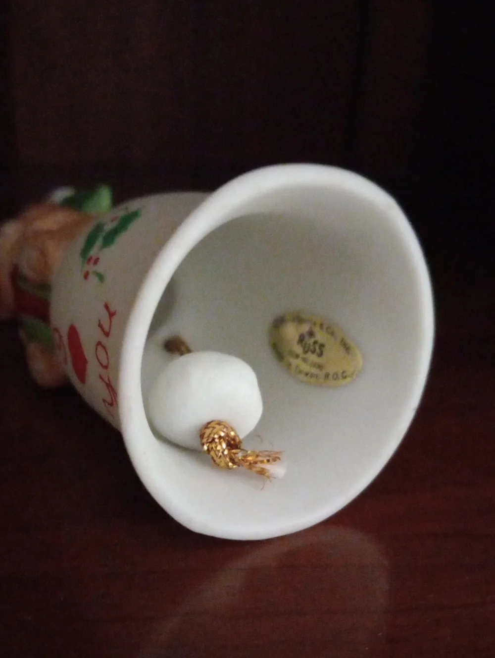 Vintage Russ Berrie Christmas Teddy Bear Ceramic Bell – I Love You Holiday Decor